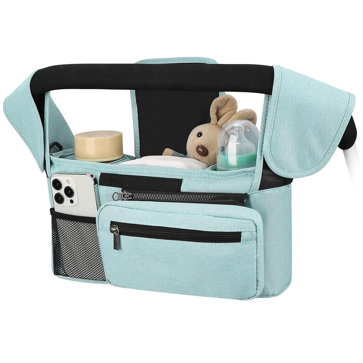 Universal Stroller Organizer with Insulated Cup Holder Detachable Phone Bag and Shoulder Strap,Stroller Bag Caddy Organizer Fits for Uppababy, Baby Jogger, Britax Strollers