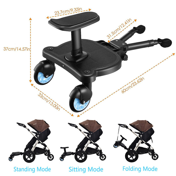 Universal Stroller Board Buggy Board with Detachable Seat, Stroller Glider Board Suitable for Most Brands of Strollers, Stroller Standing Board, Holds Children up to 55Lbs (Blue)