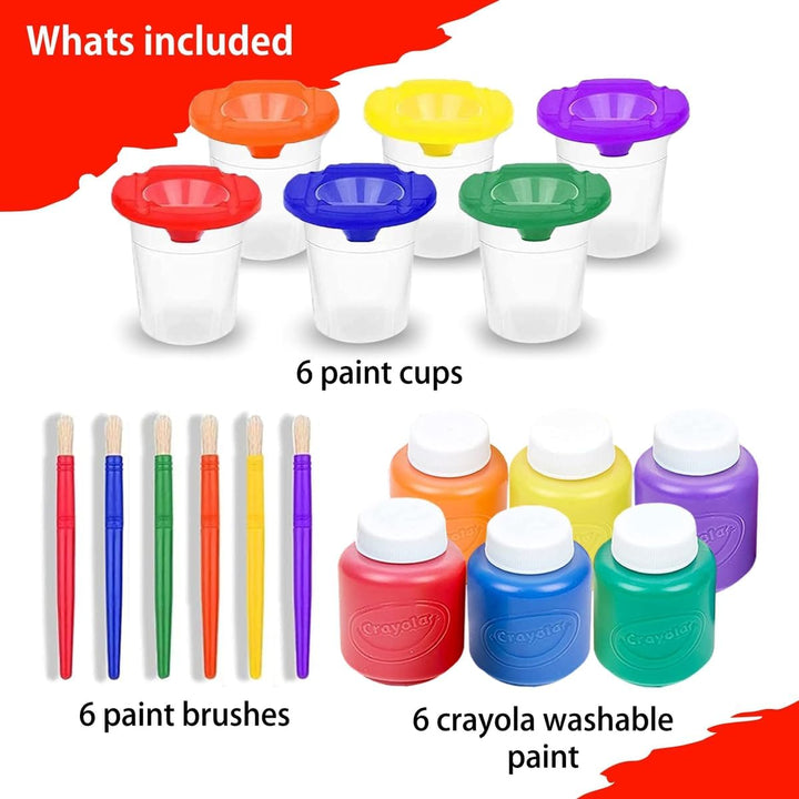 Kids Painting Set, Washable Paint for Kids with Paint Cups, Toddler Paintbrushes, Non Toxic Washable Finger Paints 2 Ounce Each, Toddler Painting Supplies