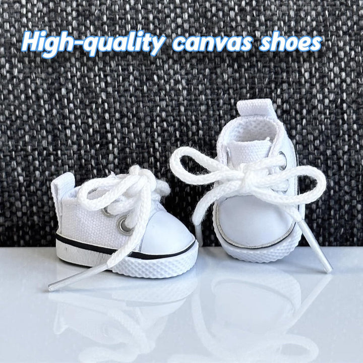 Mini Doll Shoes, 1 Pair Cute Lace up Canvas Sneakers Compatible for 17Cm/15Cm Doll Shoes Toy Outfit Accessories(White)