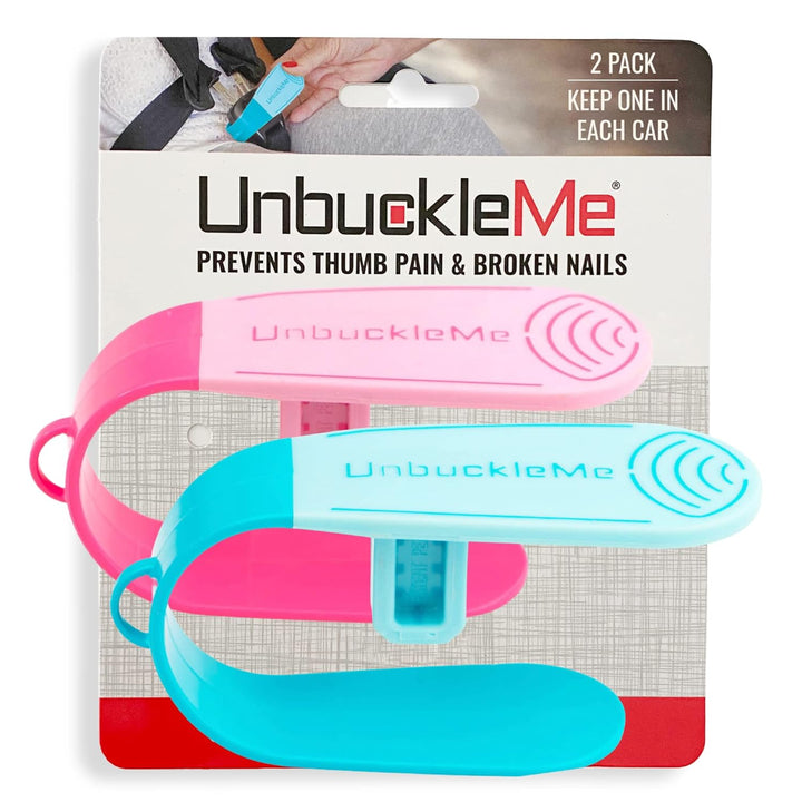 Car Seat Buckle Release Tool (As Seen on Shark Tank) - Easy Opener Aid for Arthritis, Long Nails, Older Kids - Button Pusher for Infant, Toddler Car Seats (2 Pack, Pink & Purple)