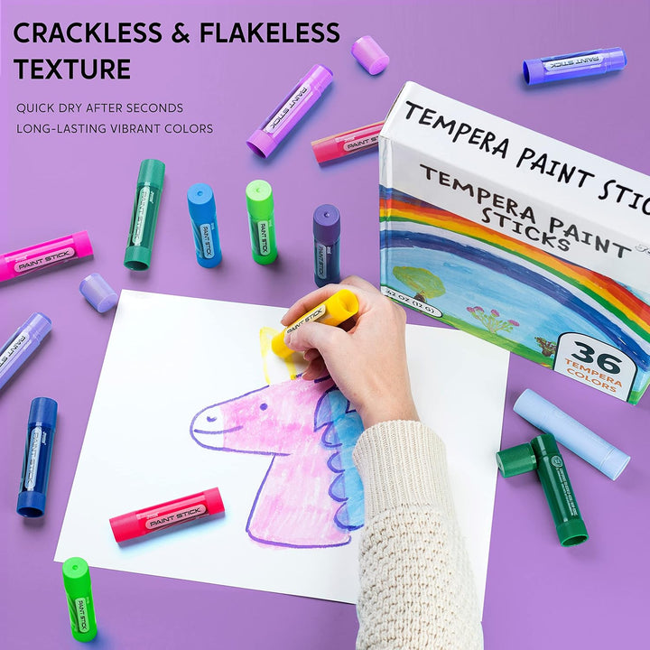 36 Colors Washable Tempera Paint Sticks, Art Supplies, Paint for Kids, Quick Drying and No Mess Arts Project, Gifts for Kids and Artists