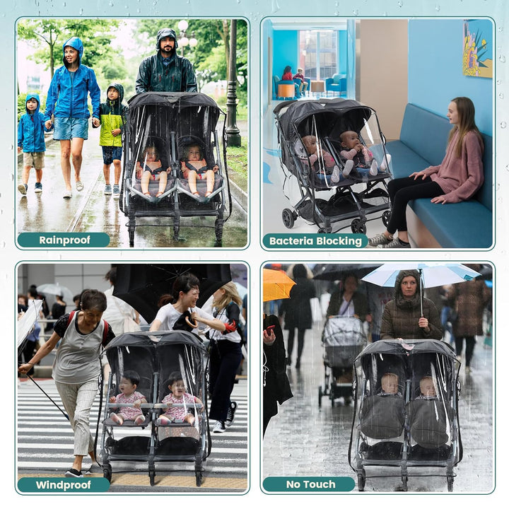 Double Stroller Rain Cover, Universal Stroller Cover for Side by Side Baby Stroller, Breathable Weather Shield for All-Weather Protection from Rain/Snow/Dust