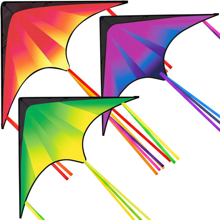 Large Delta Kite Red, Green and Purple, Easy to Fly Huge for Kids and Adults with 262.5Ft String, Large Delta Beach Kite for Outdoor Games and Activities