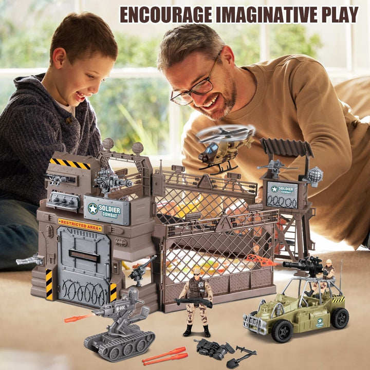 Military Toys Set - Army Men Soldiers Action Figures Playset with Military Vehicles, Weapon Gear & Model Toy Set for Kids 3+