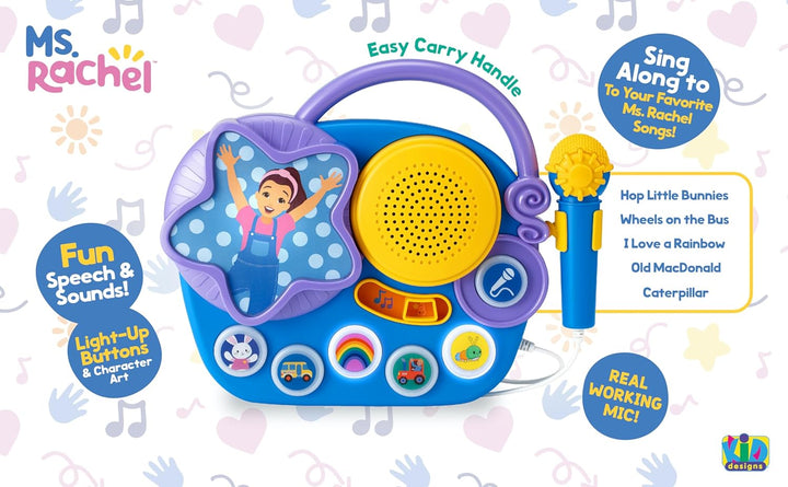 Ms Rachel Karaoke Microphone with Boombox for Fans of Toddler Toys, Kids Karaoke Machine with Built in Music