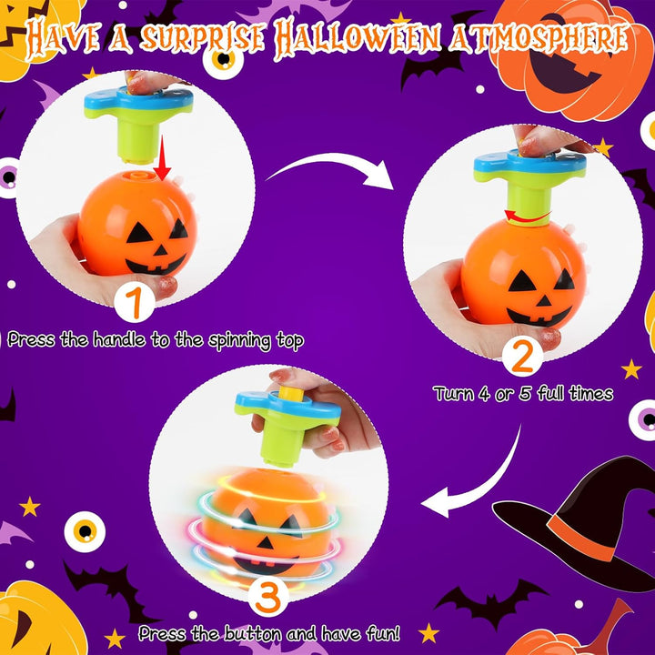 Halloween Basket Stuffers for Kids, 3PCS LED Pumpkin Skull Light up Spinning Tops Halloween Spinning Toys Gifts for Halloween Party Favors Goodie Bag Fillers Classroom Rewards