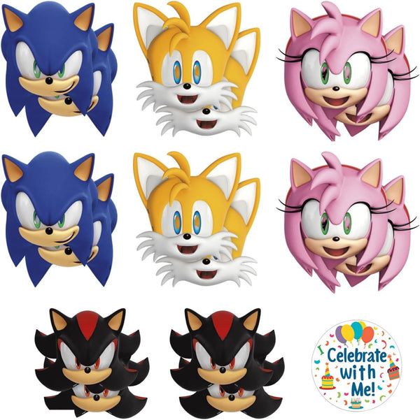 Sonic the Hedgehog Party Masks 16 Assorted Paper Masks with Celebrate with Me Sticker | Sonic Birthday Party Supplies for Kids