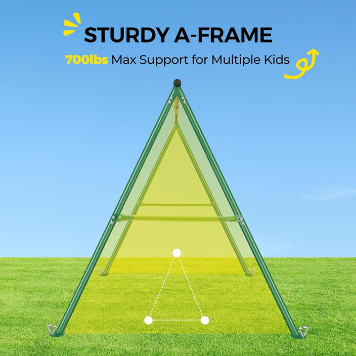 440Lbs Capacity Flying Saucer Swing Set with Heavy Duty A-Frame Metal Swing Stand, Full Steel, Outdoor for Kids, Backyard, Playground, Outdoor