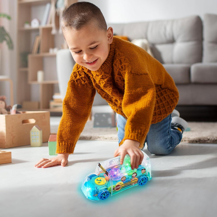 Light up School Bus Toy for Toddlers - Bump and Go School Toy Bus with Colorful Spinning Gears, LED Lights, and Music - Autism Sensory Toys for Boys Ages 4 5 6 7 8