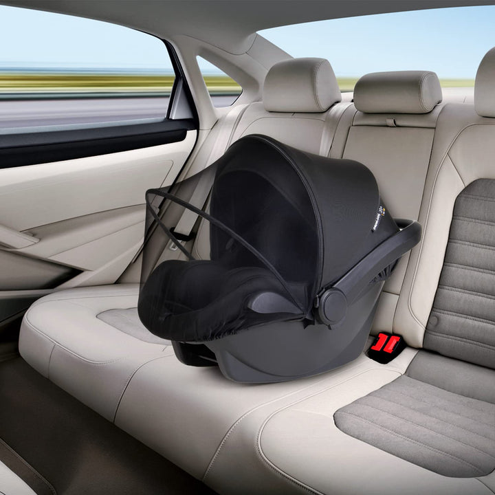 2-In-1 Car Seat Canopy - Universal Baby Car Seat Cover with Sunshade & Mesh Protection, 2-Way Zipper for Easy Access (Black)