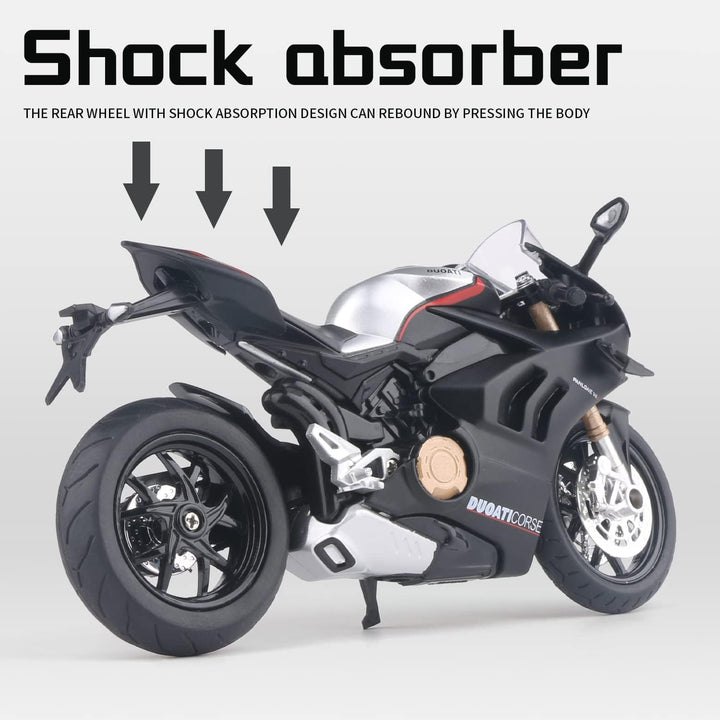 Die Cast Motorcycle Model for Ducati V4, Realistic Motorcycle Model, 1:12 Scale Kids Moto Toy or Collection, Boyfriend,Young Peoples Gift(Black)