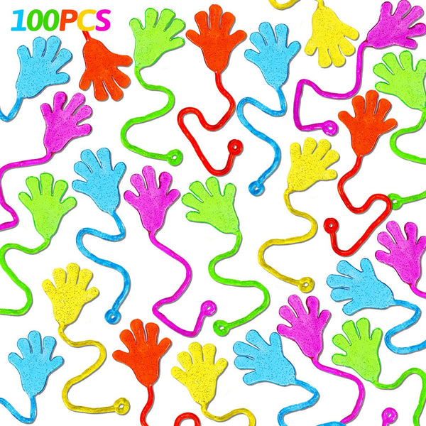 100PCS Glitter Sticky Hands Party Favors for Kids 4-8 8-12 Birthday Supplies Hawaiian Goodie Bag Stuffers Classroom Treasure Box Carnival Prizes Bulk Treat Trinkets Pinata Stuff Mini Stretchy Toys