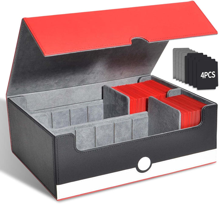 150+ Premium Deck Box Case for PTCG, MTG, Large Capacity with 2 Dividers, Fits 100+ Sleeved Cards TCG Trading Card Games(Vertical - Red & White)