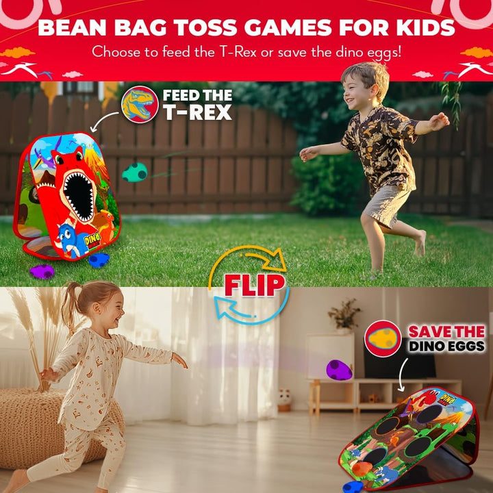 Games® - Dino Frenzy™ | 2-In-1 Corn Hole Games for Kids | 5-Second Setup | Dinosaur Bean Bag Toss Game for Kids | Kid Cornhole Game Set | Toddler Party Activity | outside Bean Bags Kid Tossing