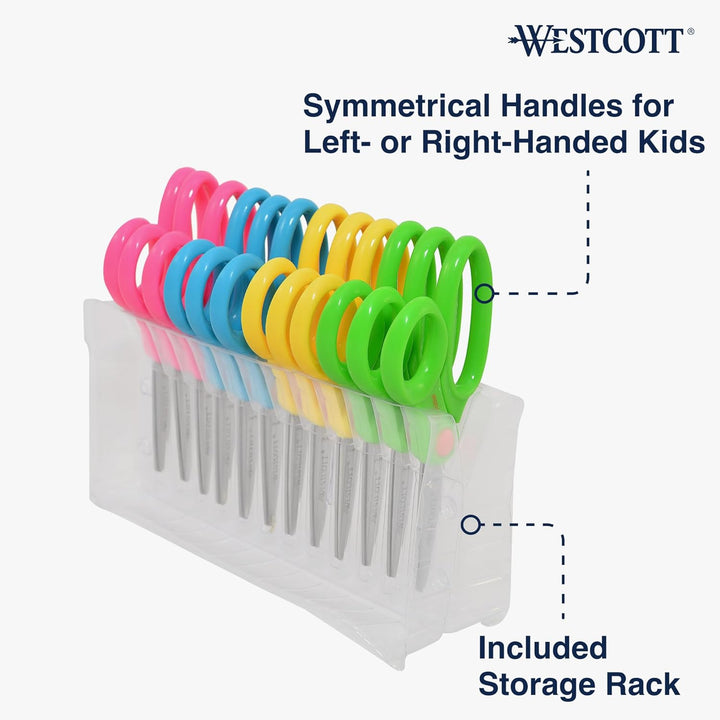 14871 Right- and Left-Handed Scissors, Kids' Scissors, Ages 4-8, 5-Inch Blunt Tip, Assorted, 12 Pack