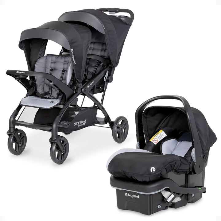 Sit N' Stand Tandem Double Stroller 2.0 DLX and Ez-Lift plus Car Seat Set with 5 Point Safety Harnesses and Cozy Cover, Modern Khaki