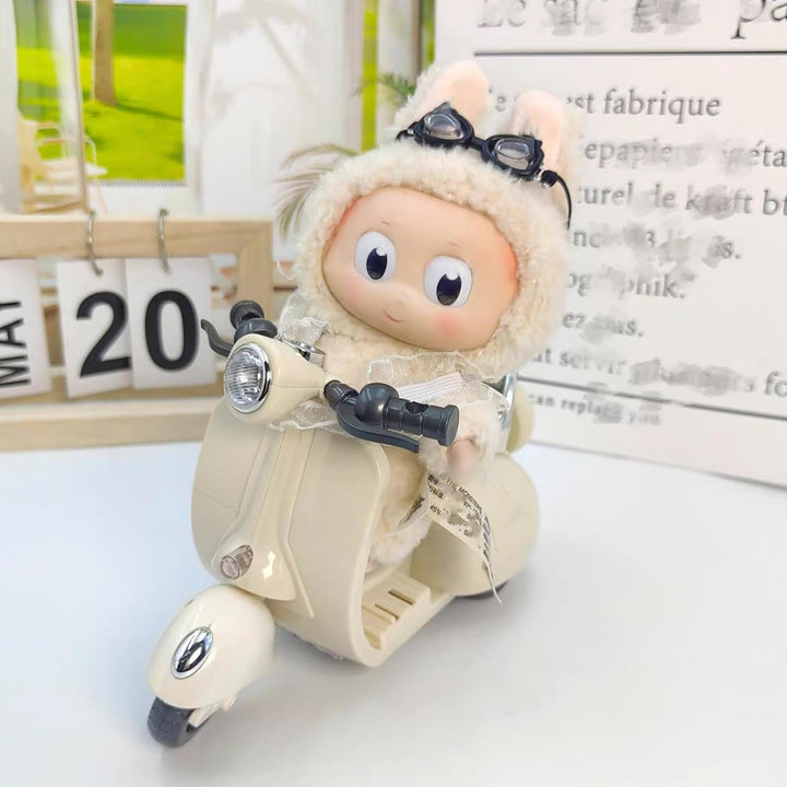 Motorcycles Scooter Toy Doll - with Light and Music, Cute Have a Seat for Accessories, Decor Desktop Ornaments Collectors (Off-White)