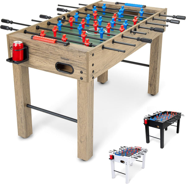 48 Inch Game Room Size Foosball Table - Black, Oak, or White - Includes 4 Balls and 2 Cup Holders