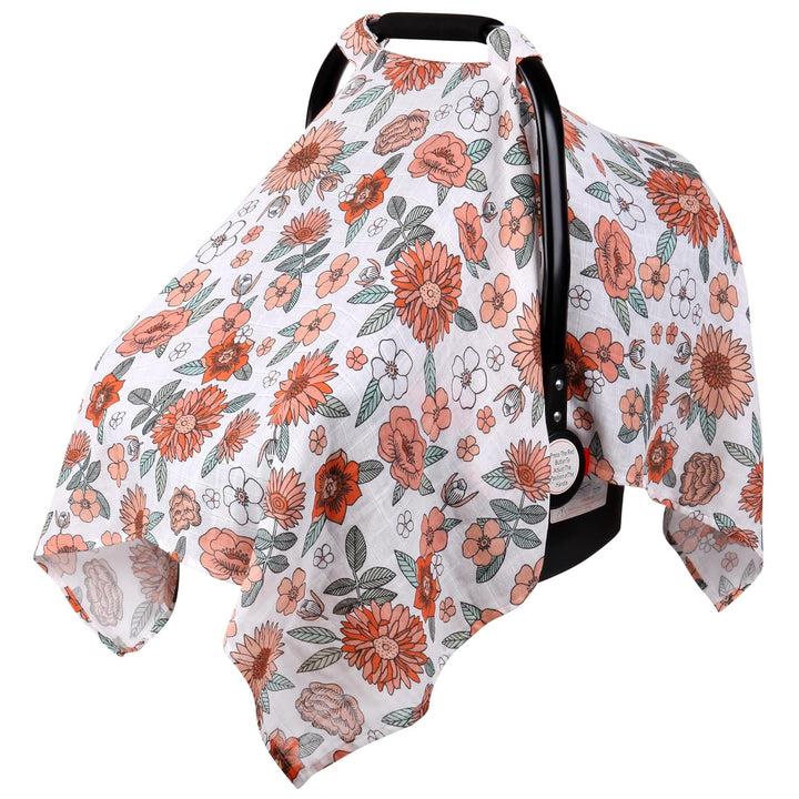 Dinosaurs Carseat Cover - Muslin Cotton Infant Car Seat Canopy, Breathable Baby Carrier Cover, Summer Stroller Sun Shade