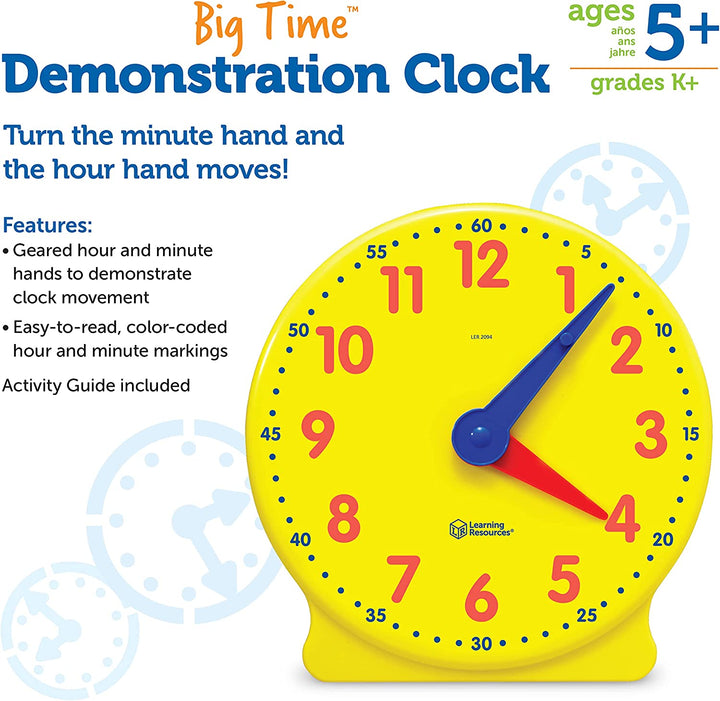 Big Time Learning Clock, Analog Clock, Homeschool, 12 Hour, Basic Math Development, Ages 5+