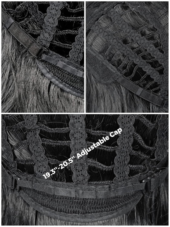 Long Straight Black Kids Wig with Flower Hair Clip, Wigs for Girls Toddler Cosplay 27.6'' Synthetic Hair + Wig Cap for Halloween Party Daily Costumes