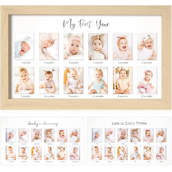 My First Year Photo Frame,12 Months Baby Picture Frame for Newborn Girl,Boy-Baby Shower Gifts Keepsakes,Monthly Baby'S One Year Birthday Milestone,1St Nursery Photo Collage Display Board(Alpine White)