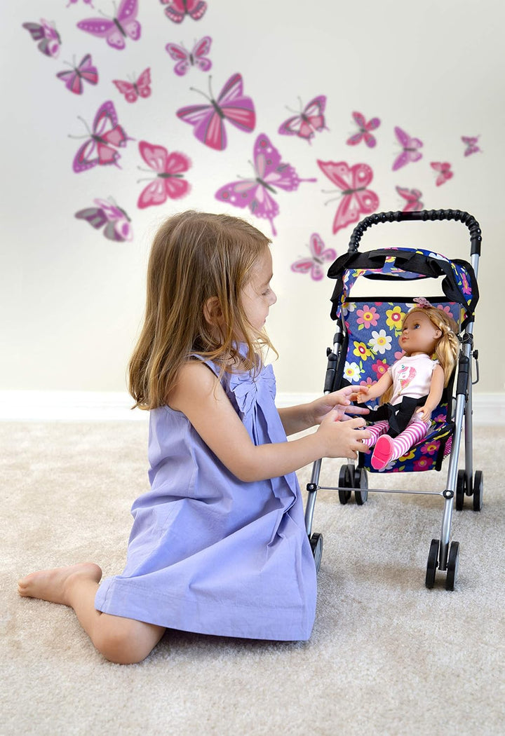 ® - Doll Stroller My First Baby Doll Strollers Toy - Flower Design with Basket in the Bottom- Doll Accessories 2 Free Magic Bottles Included (Flower Design)