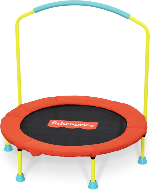 Fisher-Price 36-Inch Mini Trampoline, Wonderjump round Indoor Kids Trampoline with Stabilizing Handlebar, Multicolor