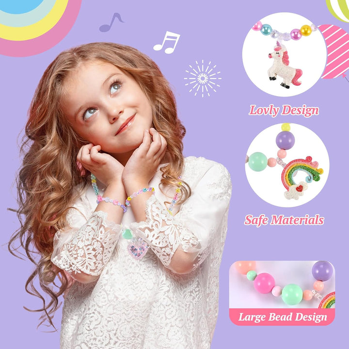 10Pcs Kids Jewelry for Girls -5 Necklaces, 5 Bracelets, Little Girls Jewelry Kids Mermaid Necklace for Girls, Toddler Jewelrys Necklace Birthday Christmas Gift Age 3 4 6 8