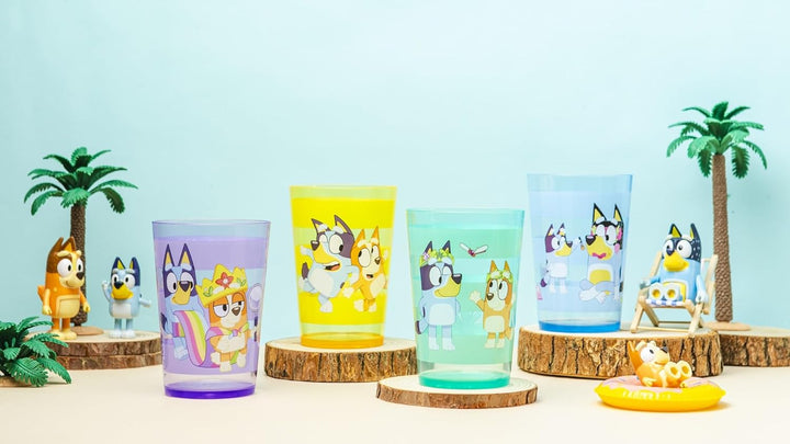 Bluey Nesting Tumbler Set Includes Durable Plastic Cups with Variety Artwork, Fun Drinkware Is Perfect for Kids (14.5 Oz, 4-Pack, Non-Bpa)