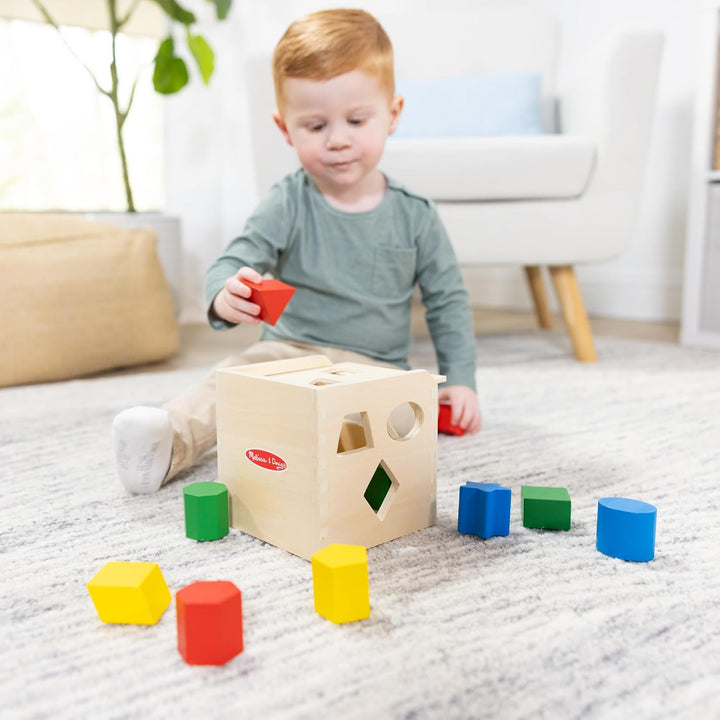 Shape Sorting Cube - Classic Wooden Toy with 12 Shapes