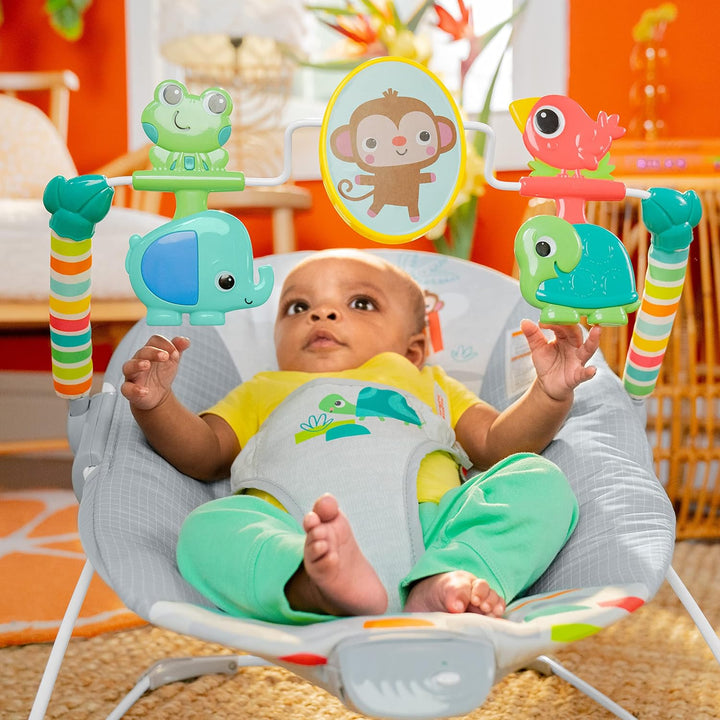 Playful Paradise Comfy Baby Bouncer Seat with Soothing Vibration and Toys, Unisex, 0-6 Months