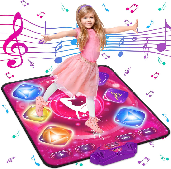 Unicorn Dance Mat, Dance Mixer Rhythm Step Play Mat, Pink Dance Pad with LED Lights, Adjustable Volume, Built-In Music, 5 Game Modes, Xmas B-Day Gifts for 3-12 Years Old Girls Toys