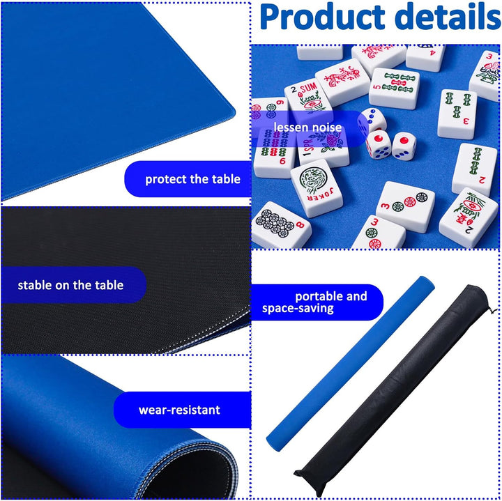 Large Mahjong Mat with Black Carrying Bag (Blue,31.5 Inches), anti Slip and Noise Reduction Table Cover for Mahjong, Poker, Card Games, Dominoes, Board Games, Slip Resistant Mat