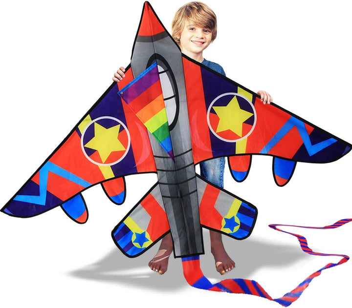 58" Fighter Plane - Kite for Kids & Adults, Easy to Fly, Beach Trip Beginner Kite with Reel and 200Ft String