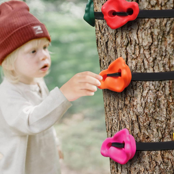 Climbing Hold for Kids Outdoor-Ninja Tree Climbing Rocks 15 Pcs with 6 Ratchets-Climbing Grip Kits for Ninja Warrior Obstacle Course