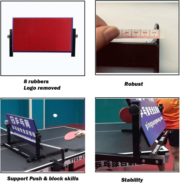 Portable Desktop Table Tennis Rebound Board Rebounder with 8 Red Rubbers, Improved 2Nd Generation Pingpong Return Board Self Training Equipment, Strong Steel Frame | Easy to Install