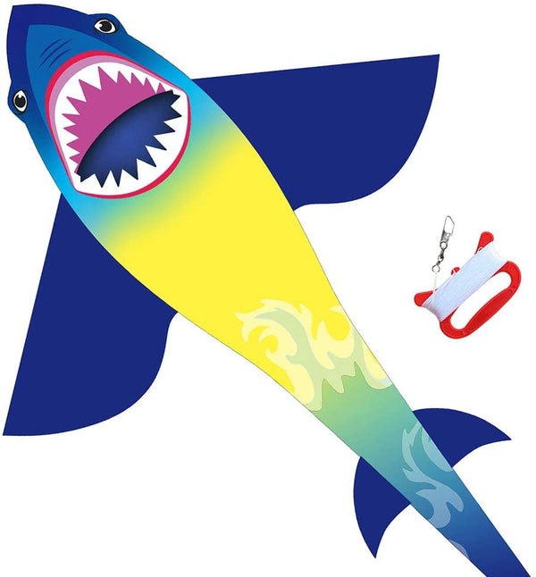Large Shark Kites for Kids & Adults, Easy to Fly, Beginner Kite for Boys & Girls for Outdoor Game, Beach Trip, and 60 Meters String for Summer