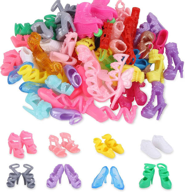 30 Pairs Doll Shoes Various Styles Replacement High Heel Boot Assorted Colors Shoes Set Bulk for 12" Dolls Closet