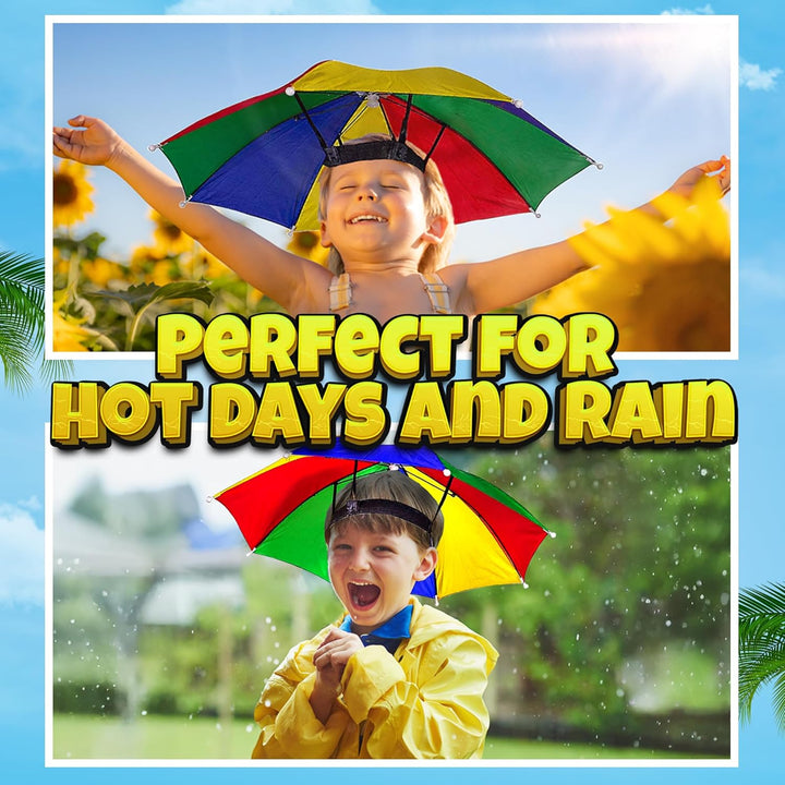 Umbrella Hat Pack of 2 - Colorful Party Hats - 20 Inch, Hands Free, Funny Rainbow Colorful Beach Party Hats, Adjustable Size Fits All Ages, Kids, Men & Women
