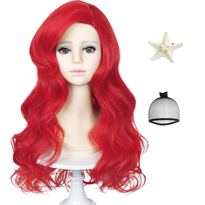 Long Straight Black Kids Wig with Flower Hair Clip, Wigs for Girls Toddler Cosplay 27.6'' Synthetic Hair + Wig Cap for Halloween Party Daily Costumes