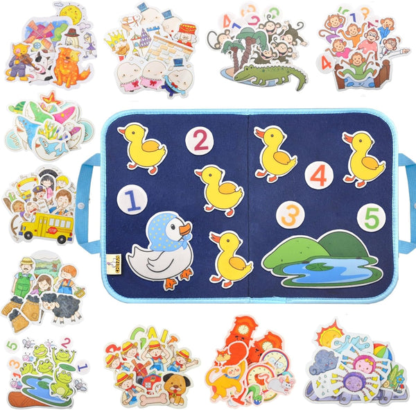 12 Pack Felt Storyboard Pieces for Toddler, Flannel Board Stories for Preschool Activities, 5 Little Duck and 11 Other Stories
