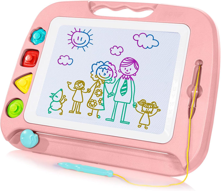 Large Magnetic Drawing Board - 4 Colors 16×13In Writing Painting Doodle Pad with 4 Stamps for Toddlers, Learning Educational Toy Etch Sketch Gift for 36+ Month Kids Girls Boys, Blue