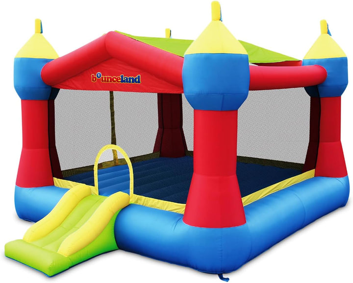 Inflatable Party Castle Bounce House Bouncer, 16 Ft L X 13 Ft W X 10.3 Ft H, Basketball Hoop, Removable Sun Roof, UL Strong Blower Included, Fun Slide and Bounce Area, Castle Theme for Kids