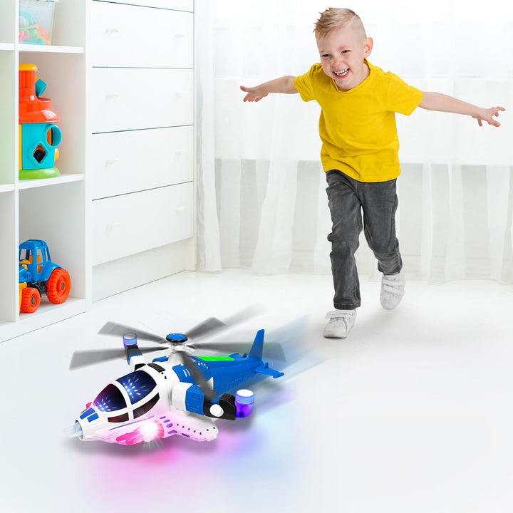 Helicopter Toy for Toddlers 1-3 with Lights and Sounds, 360°Freedom and Operated Automatic Bump Autism Sensory Light up Toys Airplane for Toddler Boy Toys 2 3 4 5 Year Old up Boy Girl Birthday (Blue)