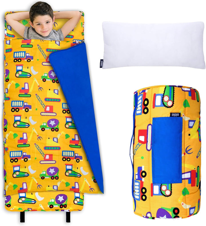 Kids Original Nap Mat – Cozy Kids Sleep Mat with Pillow, Ideal for School & Travel - Trains, Planes, and Trucks