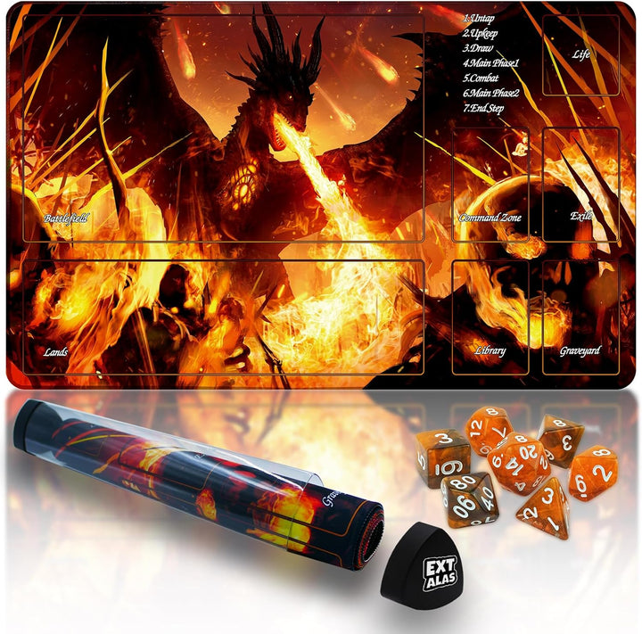 MTG Playmat TCG Playmat -Includes Storage Tube and 7 Dice-Experience Top-Tier Quality and Edge-Locking Waterproof and Non-Slip Mat! (Playmat without Zones, 1-Pretty Purple Fluorescence)