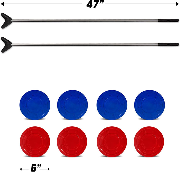Driveway Shuffleboard Game Set - Includes 2 Shuffleboard Cue Sticks, 8 Pucks, 2 Pieces of Chalk