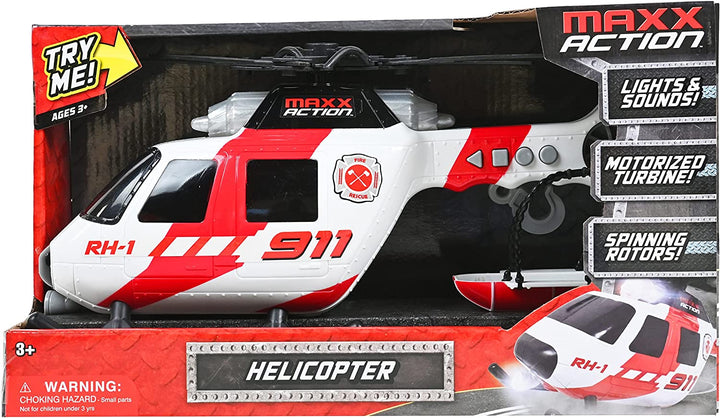 Maxx Action Large Helicopter - Lights and Sounds Vehicle with Motorized Turbine and Spinning Rotors